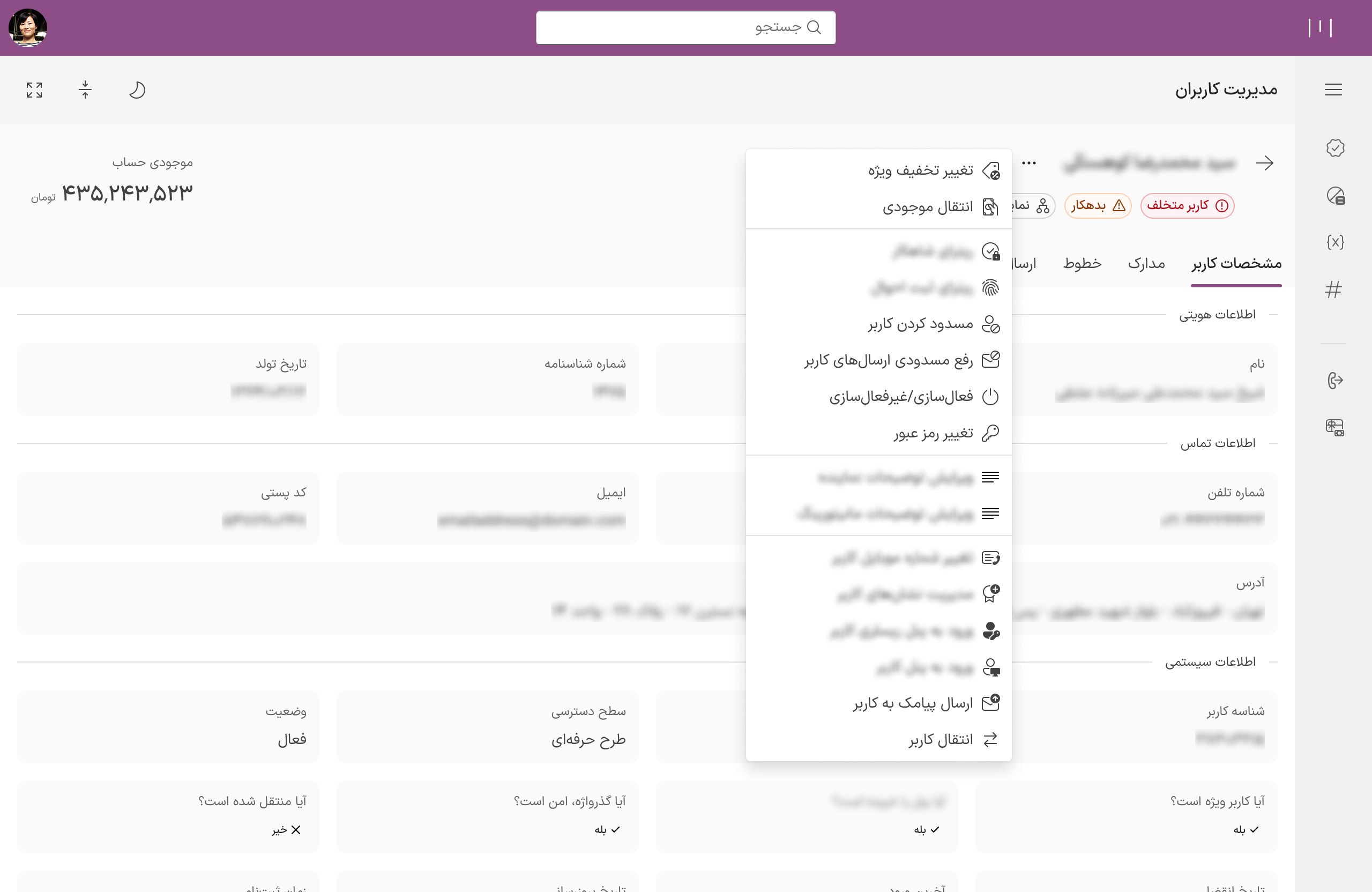 نمای جزئیات کاربر